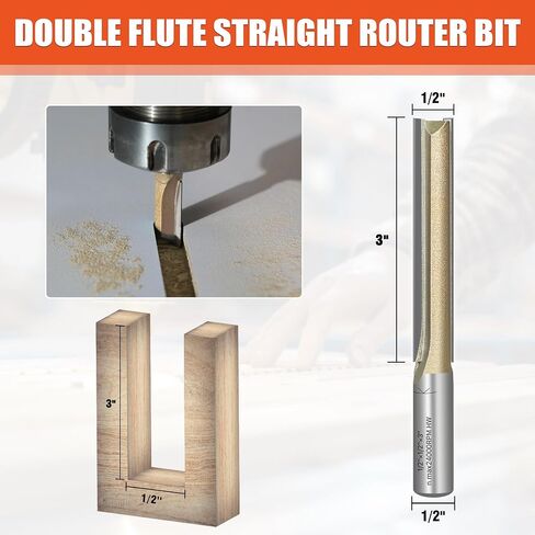 EASEWORK TOOL 1/2" Shank Straight Router Bit, Professional-Grade Carbide Tipped, 1/2" Cutting Diameter × 3" Cutting Depth for Woodworking Grooving, Dadoing & Edge Routing in Kuwait