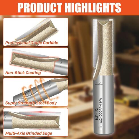 EASEWORK TOOL 1/2" Shank Straight Router Bit, Professional-Grade Carbide Tipped, 1/2" Cutting Diameter × 3" Cutting Depth for Woodworking Grooving, Dadoing & Edge Routing in Kuwait