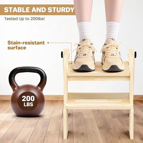 Wooden Toddler Step Stool, Foldable 2-Step Stool for Kids Bathroom Sink, Toilet Potty Training with Handles, Anti-Slip for Kitchen, Nursery, Bedroom in Kuwait