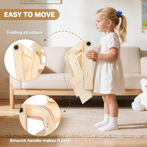 Wooden Toddler Step Stool, Foldable 2-Step Stool for Kids Bathroom Sink, Toilet Potty Training with Handles, Anti-Slip for Kitchen, Nursery, Bedroom in Kuwait
