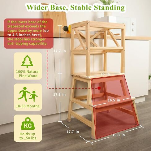 Toddler Tower,Kitchen Step Stool with CPC Certification,Sliding Anti-Fall Safety Bar,Solid Wood Kid Kitchen Stool for 18 Months to 3 Years Old(Natural) in Kuwait