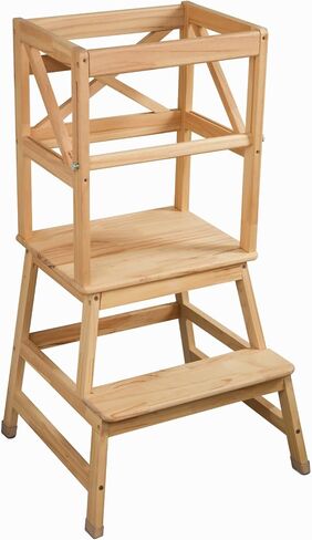Toddler Tower,Kitchen Step Stool with CPC Certification,Sliding Anti-Fall Safety Bar,Solid Wood Kid Kitchen Stool for 18 Months to 3 Years Old(Natural) in Kuwait