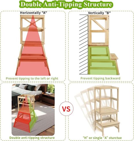 Toddler Tower,Kitchen Step Stool with CPC Certification,Sliding Anti-Fall Safety Bar,Solid Wood Kid Kitchen Stool for 18 Months to 3 Years Old(Natural) in Kuwait