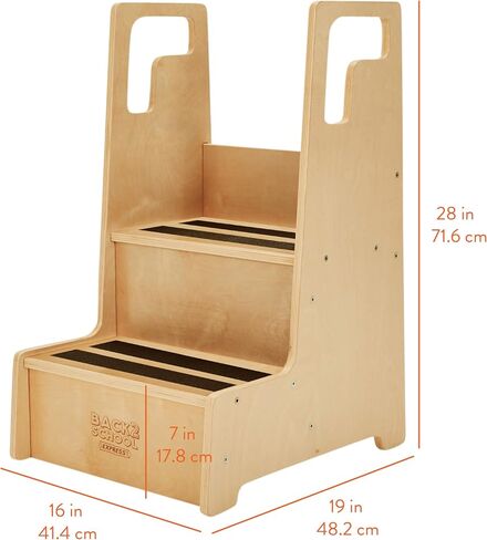 Back2School Express Wooden Step Stool with Handles for Kids | GREENGUARD Gold Certified | 2-Step Toddler Stool | Natural Birch in Kuwait
