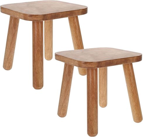 YEXEXINM 2 Pack Small Wooden Step Stools 9 Inch, Solid Wood One Step Stool Non-Slip, Square Foot Stool for Bedroom, Wooden Stool for Bathroom, Nursery, Easy Assembly, Hold 220 lbs in Kuwait