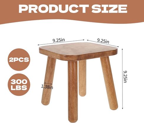 YEXEXINM 2 Pack Small Wooden Step Stools 9 Inch, Solid Wood One Step Stool Non-Slip, Square Foot Stool for Bedroom, Wooden Stool for Bathroom, Nursery, Easy Assembly, Hold 220 lbs in Kuwait