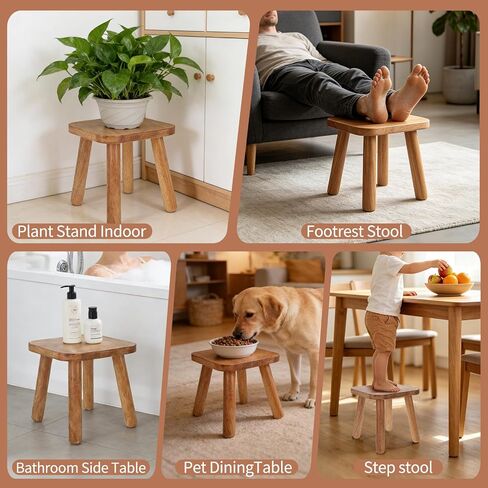 YEXEXINM 2 Pack Small Wooden Step Stools 9 Inch, Solid Wood One Step Stool Non-Slip, Square Foot Stool for Bedroom, Wooden Stool for Bathroom, Nursery, Easy Assembly, Hold 220 lbs in Kuwait