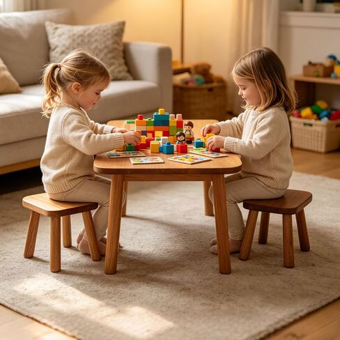 YEXEXINM 2 Pack Small Wooden Step Stools 9 Inch, Solid Wood One Step Stool Non-Slip, Square Foot Stool for Bedroom, Wooden Stool for Bathroom, Nursery, Easy Assembly, Hold 220 lbs in Kuwait