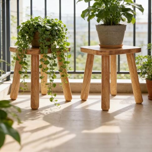 YEXEXINM 2 Pack Small Wooden Step Stools 9 Inch, Solid Wood One Step Stool Non-Slip, Square Foot Stool for Bedroom, Wooden Stool for Bathroom, Nursery, Easy Assembly, Hold 220 lbs in Kuwait