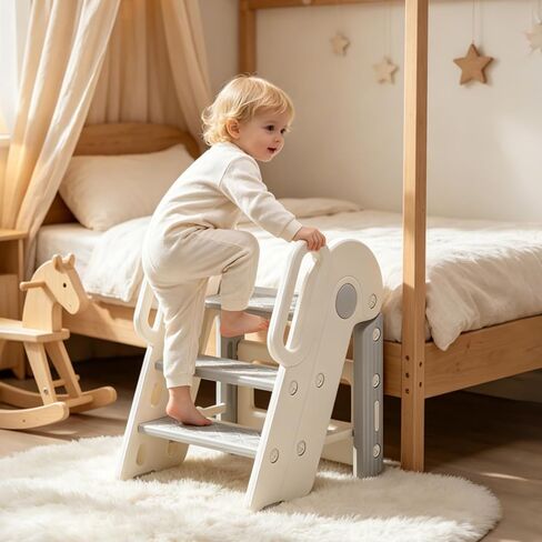 Foldable Toddler Step Stool for Bathroom Sink, Adjustable Kids 3 Step Stool | Toilet Potty Training Stools with Handles, Non-Slip, Child Plastic Ladder Learning Helper Stool for Kitchen Counter Bedroom in Kuwait