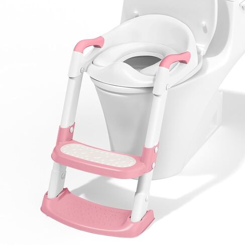 COOSEYA Potty Training Toilet with Step Stool Ladder, Kids Toilet Seat | Splash Guard,Soft PVC Cushion,Safety Handles,Height Adjustable,Non Slip in Kuwait