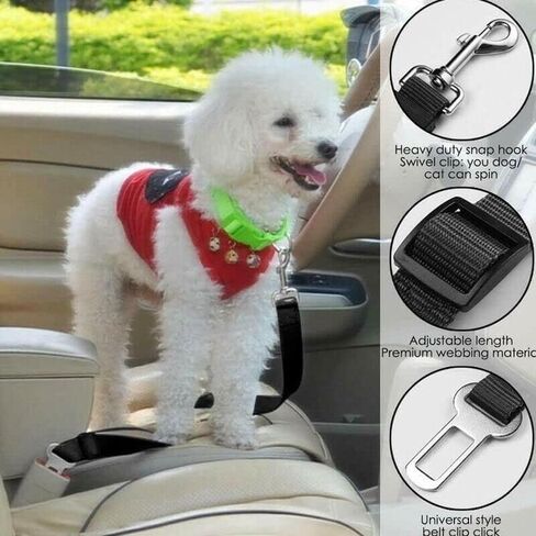 2 Pack Cat Dog Safety Seat Belt- Dog Adjustable Belt Ideal for Any Journey | Seat Belt for Dog Harness with Anti-Rust Hook & 360° Swivel snap That Allows pet Move Comfortably. in Kuwait