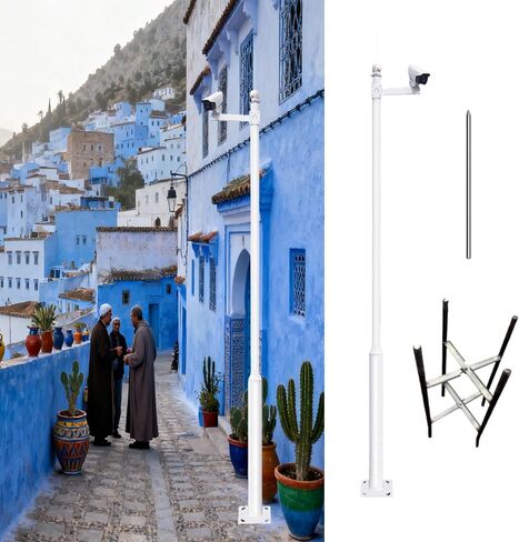 This Galvanized Steel Security Camera Pole - 3.5m/138'' Outdoor Installation Stand for Street Surveillance, Durable Mounting Solution for Security Cameras, Weather-Resistant, Black in Kuwait