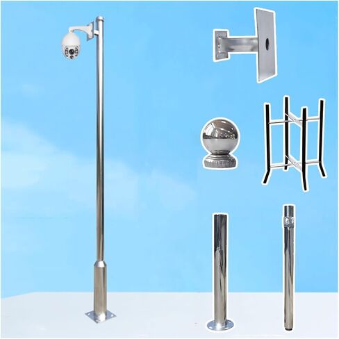 This Outdoor Security Camera Pole 2-6m Stainless Steel Surveillance Mount with Ground Base and Universal Camera Holder for Enhanced Security and Stability in Kuwait