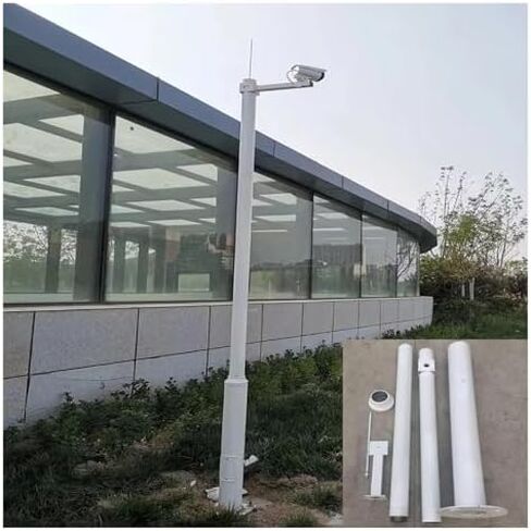 This Adjustable Solar-Powered Security Camera Pole with Detachable Mount & Lightning Rod, 236.2in Heavy-Duty Holder for Outdoor Surveillance, Weather-Resistant, White in Kuwait