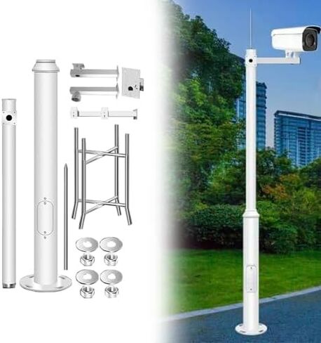 This Adjustable Surveillance Pole with Mounting Brackets and Rebar Cage for Enhanced Security Camera Installation in Kuwait