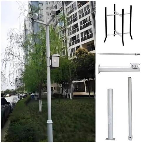 This Adjustable 10-20 FT Outdoor Security Camera Pole, 3-Section Segmented Stand with Screws & Ground Cage, Compatible with PTZ/CCTV Cameras for Enhanced Surveillance in Kuwait