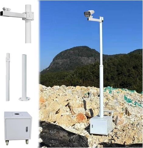 This Detachable Mobile CCTV Pole Stand with Lockable Storage, 8.2ft Security Camera Holder, Extra-Long 78.7-157.5in Adjustable Height, 4-Wheel Surveillance Post for Easy Mobility in Kuwait