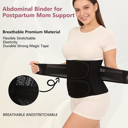 MORECOO Postpartum Belly Band Wrap C-Section Recovery Belt Binder Black | Premium postpartum belly band, breathable & stretchy, provides firm support for postpartum recovery and waist shaping in Kuwait