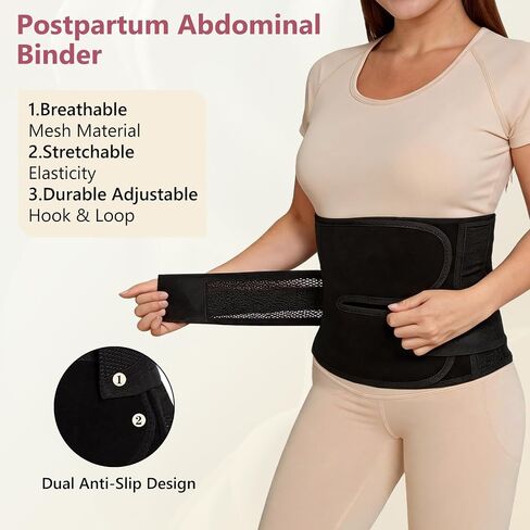 MORECOO Postpartum Belly Band Wrap C-Section Recovery Belt Binder Black | Premium postpartum belly band, breathable & stretchy, provides firm support for postpartum recovery and waist shaping in Kuwait