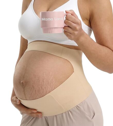 Mama Land "EasySupport" One Piece Pregnancy Belly Band, Women Maternity Support Belt, Back, AB & Pelvic Pain Relief, Adjustable Trimester Girdle, Cozy Pregnant Brace Essential Underwear (Beige,2XL) in Kuwait