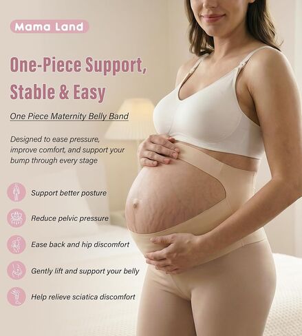 Mama Land "EasySupport" One Piece Pregnancy Belly Band, Women Maternity Support Belt, Back, AB & Pelvic Pain Relief, Adjustable Trimester Girdle, Cozy Pregnant Brace Essential Underwear (Beige,2XL) in Kuwait