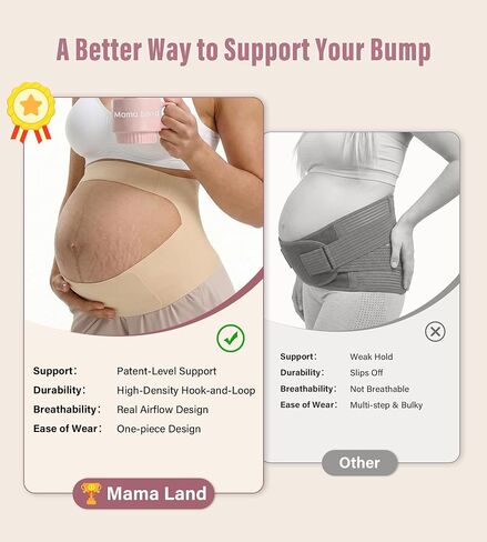 Mama Land "EasySupport" One Piece Pregnancy Belly Band, Women Maternity Support Belt, Back, AB & Pelvic Pain Relief, Adjustable Trimester Girdle, Cozy Pregnant Brace Essential Underwear (Beige,2XL) in Kuwait
