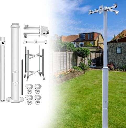 This Security Surveillance Camera Pole with Brackets and Rebar Cage Base, Heavy Duty Metal Post for Outdoor Parking Lots and Walkways in Kuwait