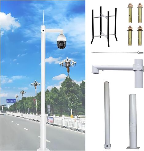 This White CCTV Camera Pole Holder, Adjustable 78-237in Security Camera Stand with Lightning Rod, 2-3 Sections for Home Surveillance, Durable Outdoor Use in Saudi Arabia