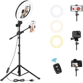 Tripod for iPhone with Light, Portable 15W Ring Light with Stand and Phone Holder for Video Recording, 6000mAh Magnetic Phone Tripod with Light 2500K-9000K for Food Hunt,Mukbang Video,Vlogging,CRI＞95 in Saudi Arabia