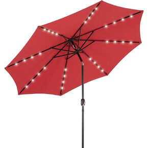 DUMOS Outdoor Solar Patio Umbrella with 32 LED Lights, Beach Market Table Umbrella with Crank and 8 Sturdy Ribs for Pool, Terrace, Restaurant in Kuwait