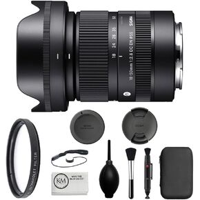 Sigma 18-50mm f/2.8 DC DN Contemporary Lens for Sony E Bundle with UV Filter + Deluxe Cleaning Kit - Blower, Lens Pen, Brush & Case + Cap Keeper + Microfiber Cleaning Cloth (4 Items) in Kuwait