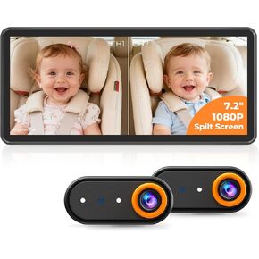 LUCKVIEW BM5PRO Dual Baby Car Camera, 7.2" 1080P Split Monitor | Split Screen for Two Kids, Auto IR Night Vision And 360° Headrest Mount Help Keep Family Road Trips Calm in Kuwait