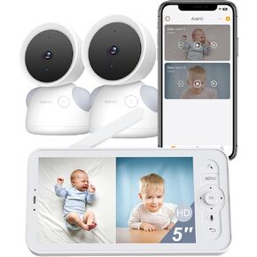 ARENTI Baby Monitor 2 Cameras D3 Set, 3MP WiFi 6, 5" Display,Free Phone App | Split-Screen for 2 Cams, Local 5" Mon & WiFi App, up to 3MP NV, Auto Tracking, Temp&Humidity Sensor,1-Click Call,256G SD Slot in Saudi Arabia