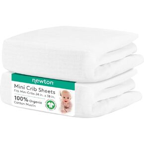 Newton Baby Fitted Mini Crib Sheet 2-Pack, Organic Muslin - Plain White in Saudi Arabia
