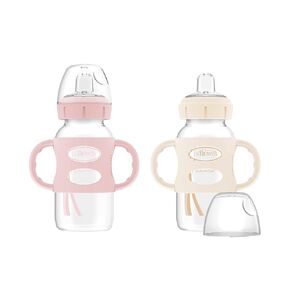 Dr. Brown's Milestones Wide-Neck Sippy Spout Bottle with 100% Silicone Handles, Easy-Grip Handles with Soft Sippy Spout, 9oz/270mL, Light-Pink & Ecru, 2-Pack, 6m+ in Kuwait