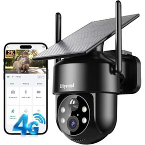 LITYMOL 2K Solar Camera for Home Safety, 360° View Security Cameras Wireless Outdoor, Color Night Vision, Siren Alarm, 2-Way Audio, AI Detection, SD/Cloud Storage, 2.4GHz WiFi in Kuwait