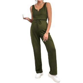 ACSUSS Women Jumpsuits Casual Pregnancy Yoga Clothes Ribbed Knit Matching Outfit Wide Leg Pants Set for Beach Army Green Medium in Saudi Arabia