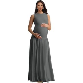 Pleated Maternity Dress for Photoshoot Satin Scoop Neck Baby Shower Dresses | Stretch Fabric in Saudi Arabia