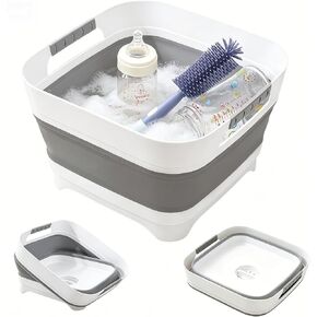 2.6 Gal/10L Collapsible Wash Basin with Drain Plug, Portable Foldable Dish Tub, Large Capacity Space-Saving Sink for Baby Bottles, RV, Camping, Kitchen, Travel & Outdoor Use in Kuwait
