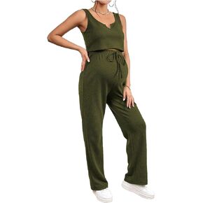 XUNZOO Women Summer Outfits Wide Leg Pants Set Sports Outfit Pregnancy Yoga Clothes Belted Rompers for Jogging in Saudi Arabia