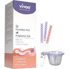Vivoo Ovulation and Pregnancy Test Strips Kit — 50 LH Ovulation Tests + 20 HCG Pregnancy Tests + 70 Cups | 99.1% Accurate | 5-Min Results | Free App Cycle Tracker in Kuwait