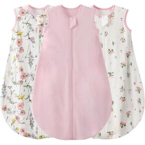 Duomiaomiao 3 Pack Baby Sleep Sack 100% Organic Cotton Wearable Blanket Lightweight Breathable Comfy Toddler Sleeping Bag (0.5tog Flowers, Small) in Kuwait