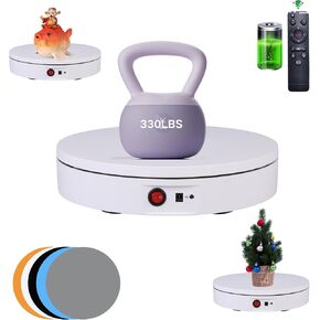JAYEGT Motorized Rotating Display Stand，330 Lbs Load，360 Degree Electric Rotating Photography Turntable For Products Display，Video Show, Live Show，Remote Control +5 Colors Backgrounds(White / 11.8inch / Rechargeable) in Kuwait