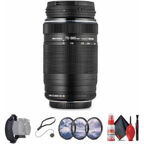 OM SYSTEM M.Zuiko Digital ED 75-300mm f/4.8-6.7 II Lens Bundle Including: 3-Piece Filter Kit, Hand Strap, Cap Keeper, Cleaning Kit in Kuwait