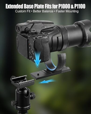 Quick Release Base Plate Fits for Nikon P1000 P1100 | Compatible with Arca-Swiss, Extended Lens Balance Plate, Protective Half-Wrap Design for Balance & Stability in Kuwait