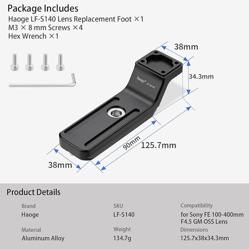 Haoge Lens Collar Replacement Foot for Sony FE 100-400mm F4.5 GM OSS Lens Built-in Arca Type Quick Release Base Support Plate LF-S140 in Kuwait