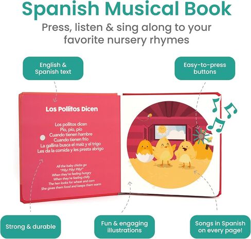 Binibi Los Pollitos Dicen Bilingual Spanish Sound Book Toddlers 1-3 | Libros en Español para Niños. Interactive nursery rhyme sound book with real songs, sturdy board pages, ages 1-3. in Kuwait