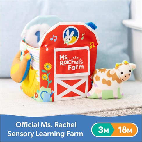 Ms. Rachel Sensory Learning Farm, Soft Foldable Baby Book with Plush Cow | 8 Animal Scenes with Crinkle Flaps, Develops Fine Motor Skills, Infant Toys for Babies Ages 3 Months to 18 Months in Kuwait