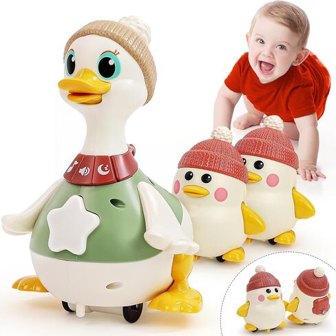 HOLA Baby Toys 6-12 Months Musical Dancing Duck Toy Set with Mama and Babys Tummy Time Toys, Crawling and Interaction Modes 1 Year Old Girl Boy Baby Stocking Stuffers in Kuwait